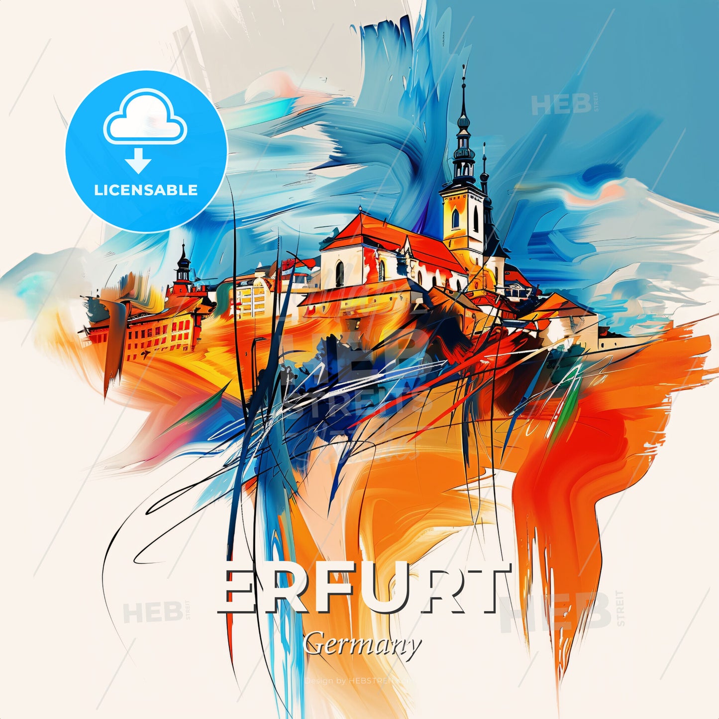 Vibrant Erfurt, Germany - A Painting Of A Building On A Hill - Square format print template