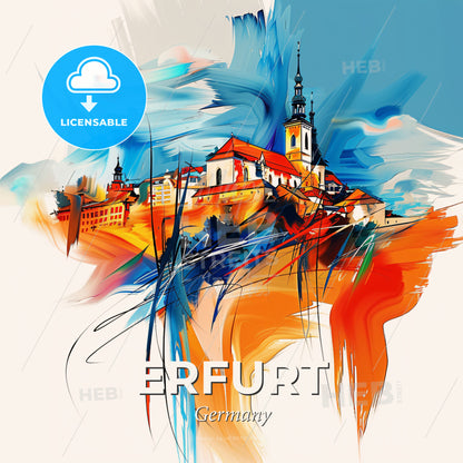 Vibrant Erfurt, Germany - A Painting Of A Building On A Hill - Square format print template