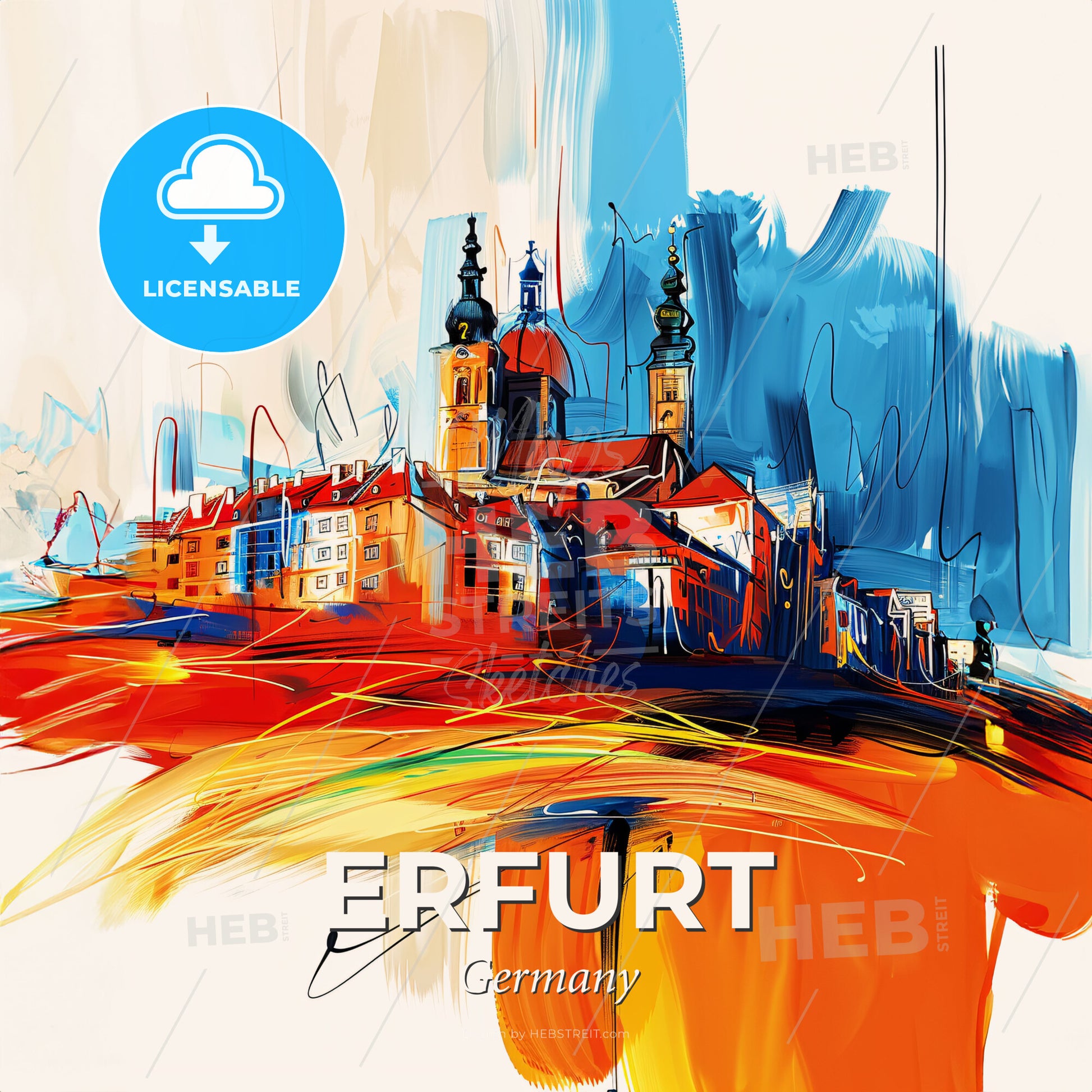 Vibrant Erfurt, Germany - A Painting Of A City - Square format print template