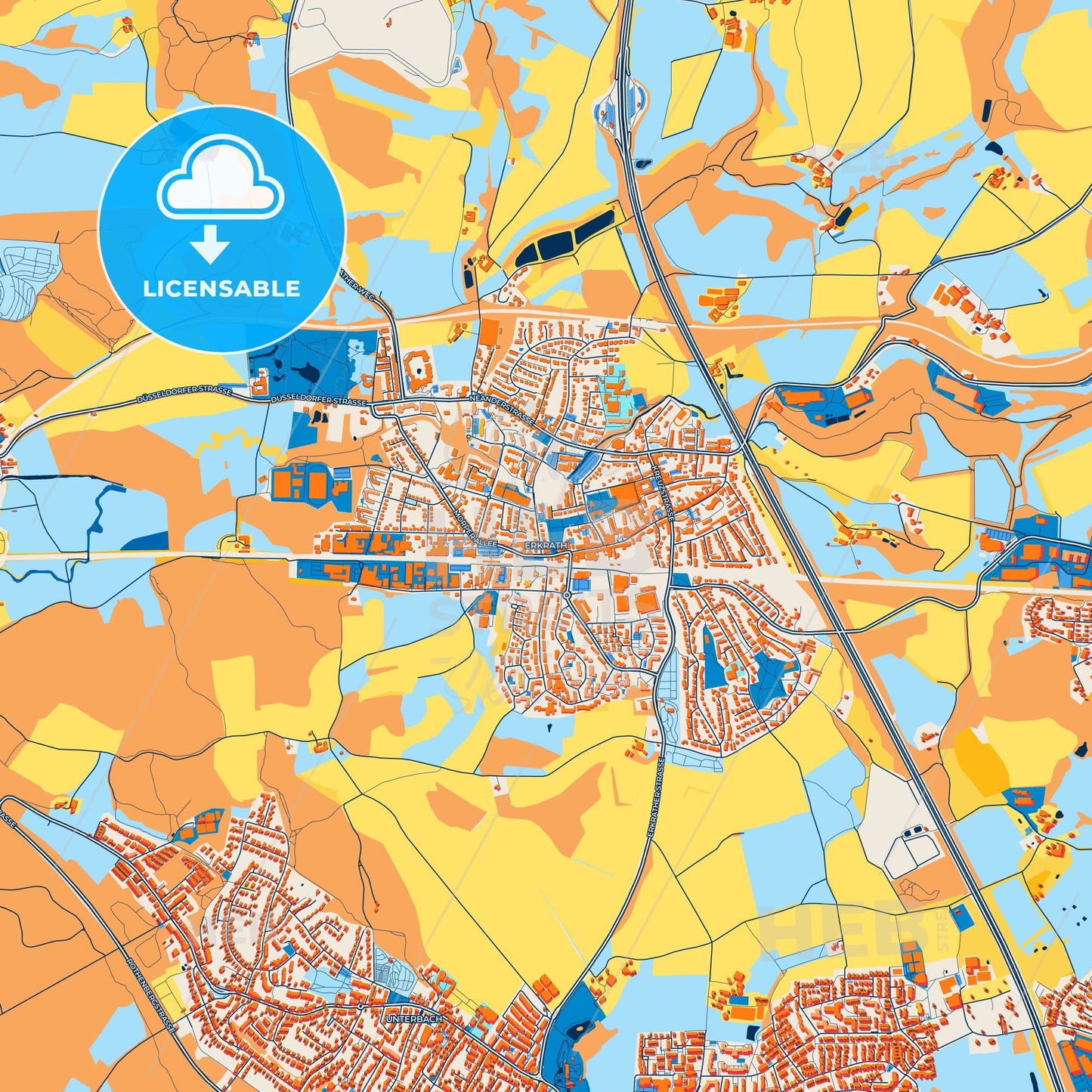 Colorful Erkrath Street Map with Labels and Buildings