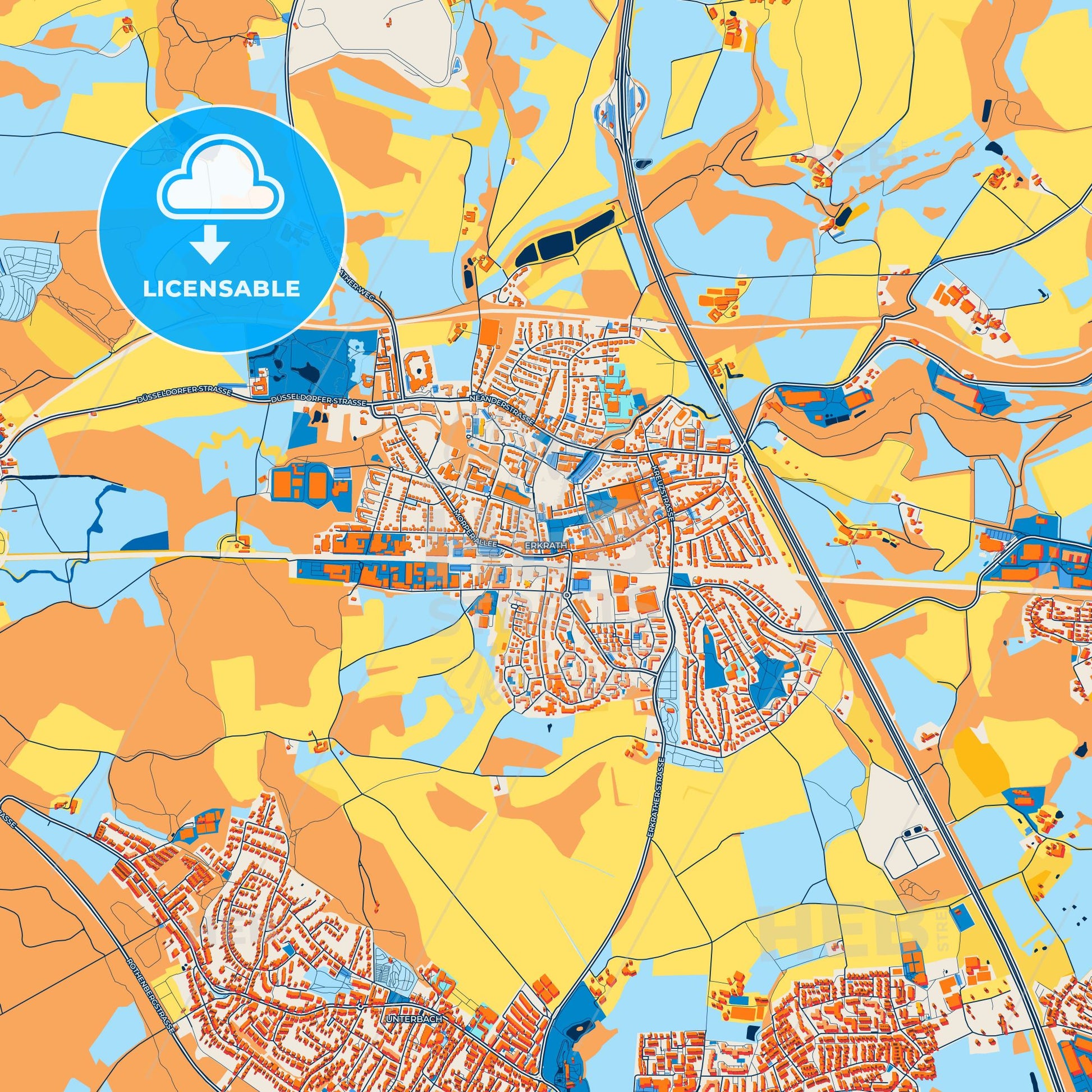 Colorful Erkrath Street Map with Labels and Buildings