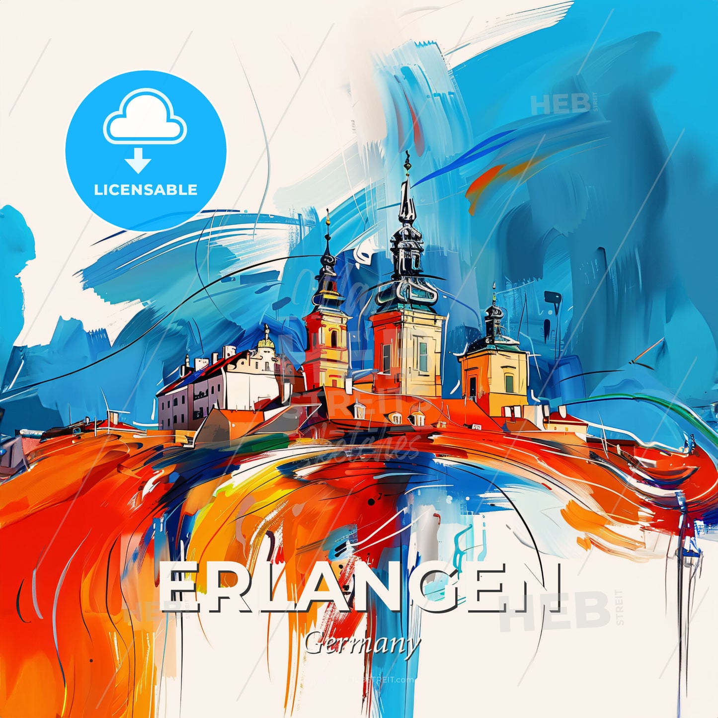 Vibrant Erlangen, Germany - A Painting Of A Building - Square format print template