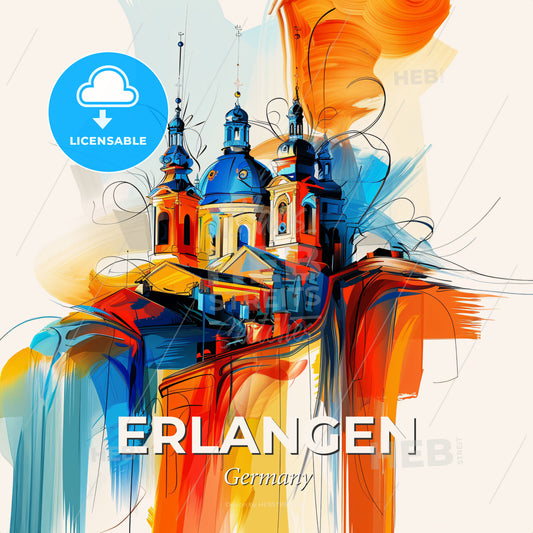 Vibrant Erlangen, Germany - A Colorful Painting Of A Building - Square format print template