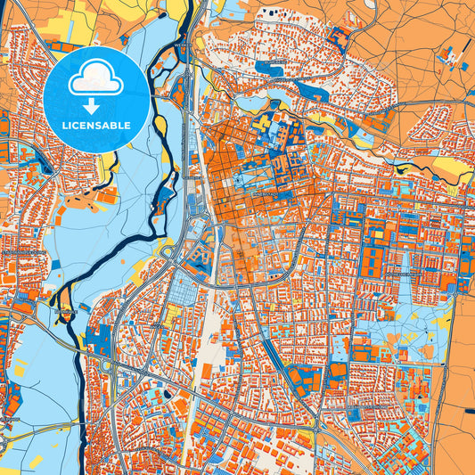 Colorful Erlangen Street Map with Labels and Buildings