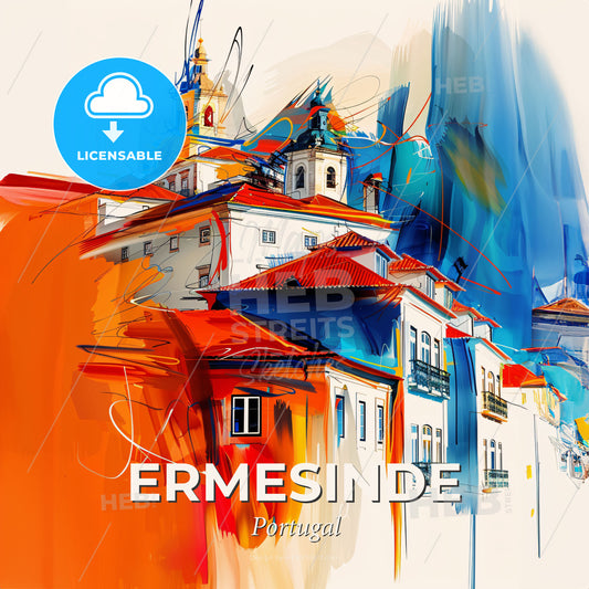 Vibrant Ermesinde, Portugal - A Painting Of A Building - Square format print template