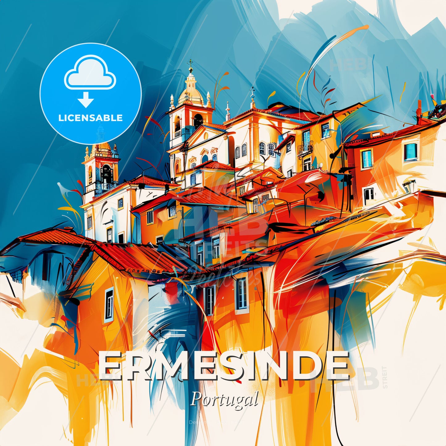 Vibrant Ermesinde, Portugal - A Colorful Building With Towers And Steeples - Square format print template