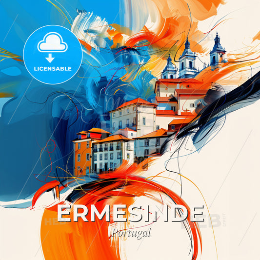 Vibrant Ermesinde, Portugal - A Painting Of A Building With Orange And Blue Paint - Square format print template