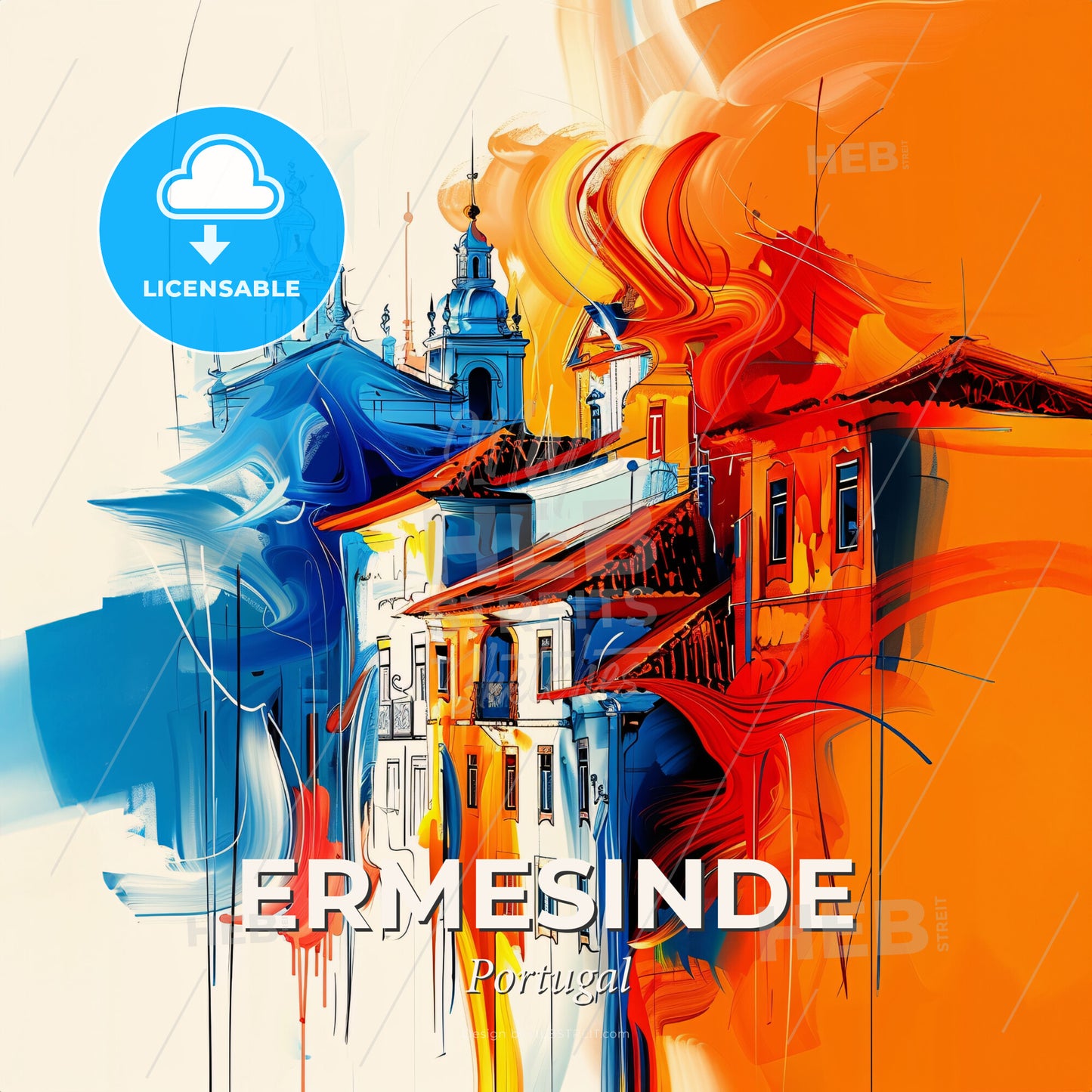 Vibrant Ermesinde, Portugal - A Colorful Painting Of Buildings - Square format print template