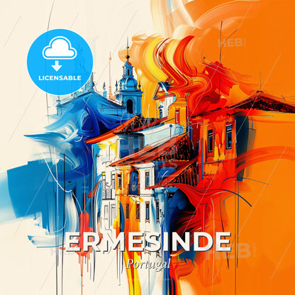 Vibrant Ermesinde, Portugal - A Colorful Painting Of Buildings - Square format print template