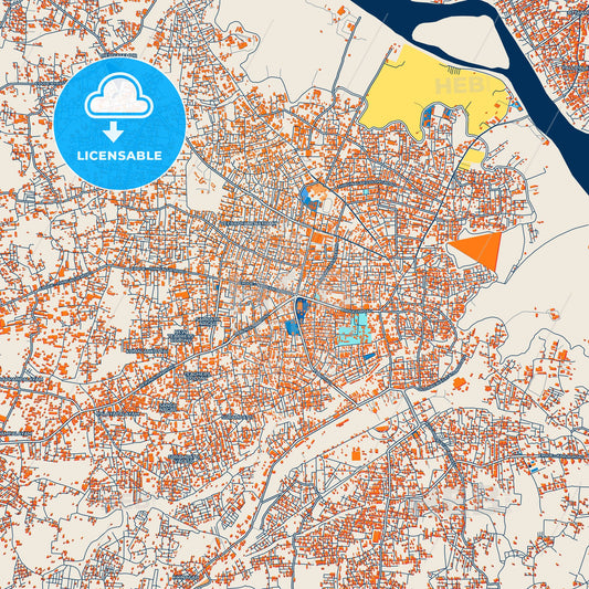 Colorful Erode Street Map with Labels and Buildings
