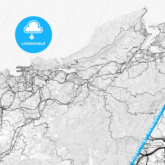 Errenteria, Spain light map with streetnames, citynames and districts