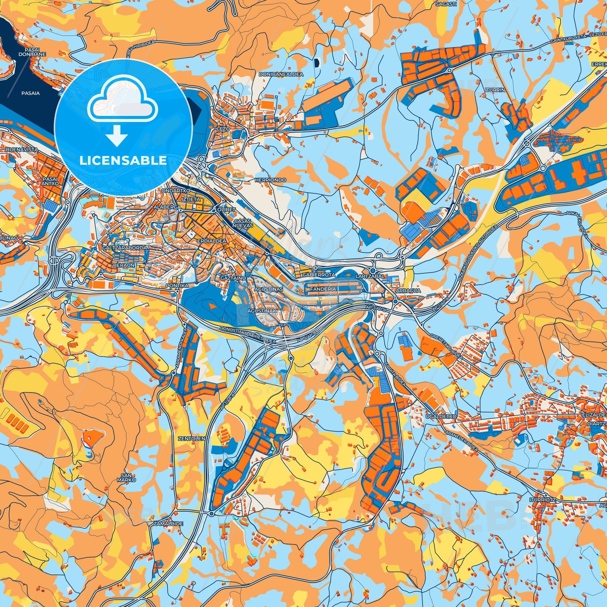 Colorful Errenteria Street Map with Labels and Buildings