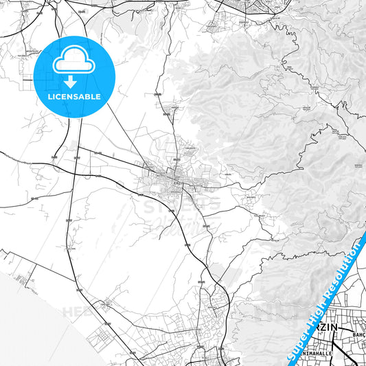 Erzin, Turkey light map with streetnames, citynames and districts