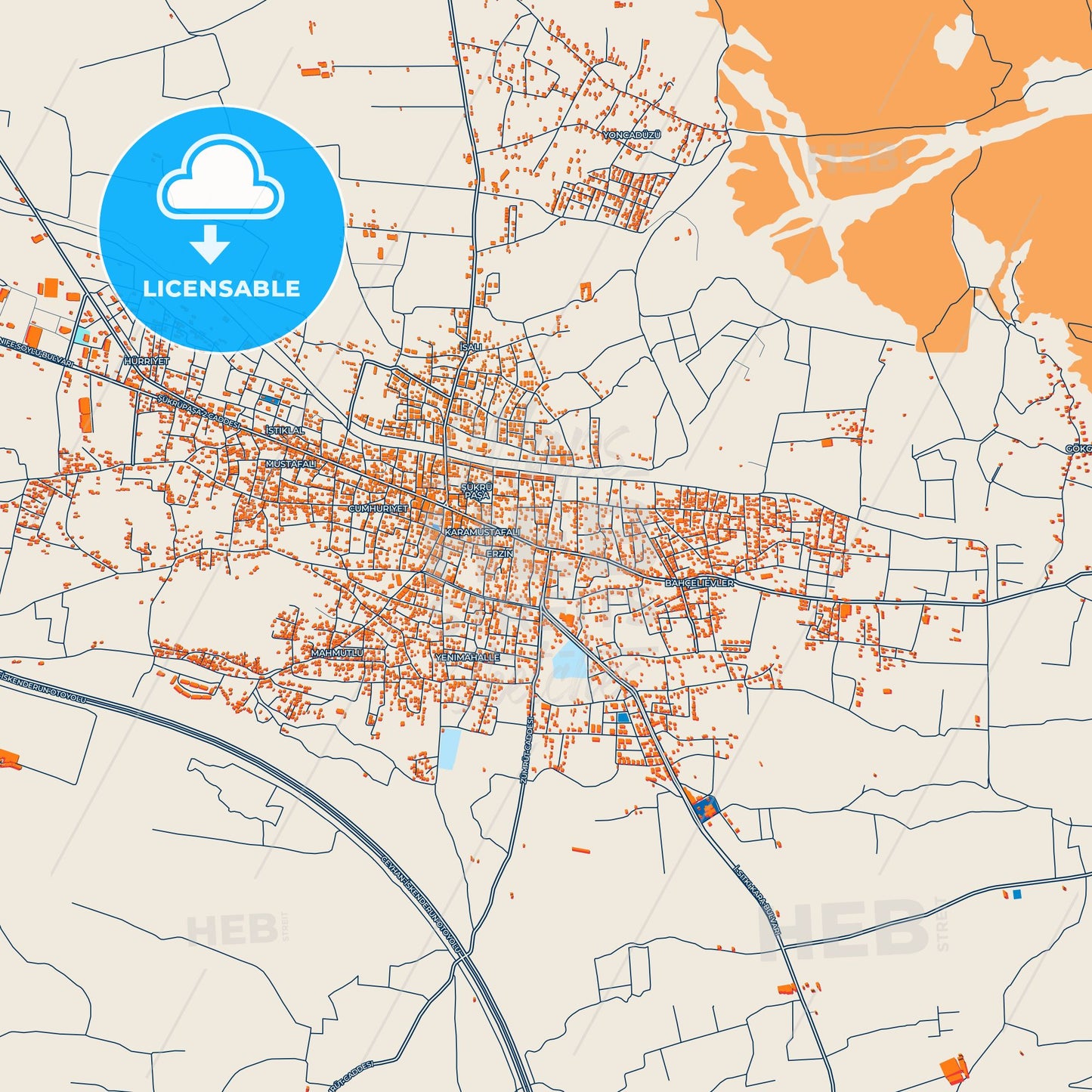 Colorful Erzin Street Map with Labels and Buildings