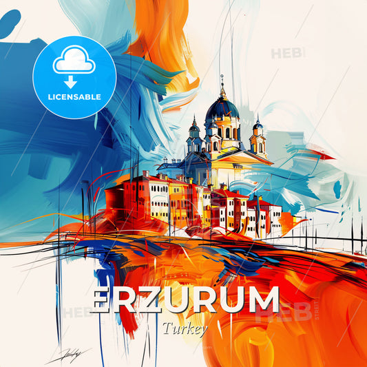 Vibrant Erzurum, Turkey - A Painting Of A Building With A Dome - Square format print template