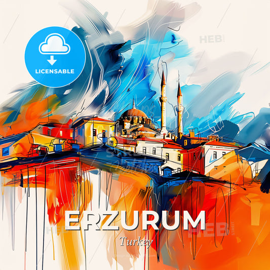 Vibrant Erzurum, Turkey - A Painting Of A City - Square format print template
