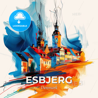 Vibrant Esbjerg, Denmark - A Painting Of A Building - Square format print template