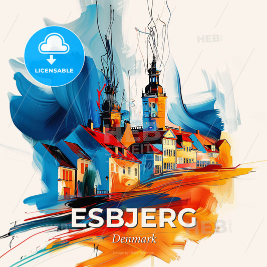 Vibrant Esbjerg, Denmark - A Painting Of A Building - Square format print template