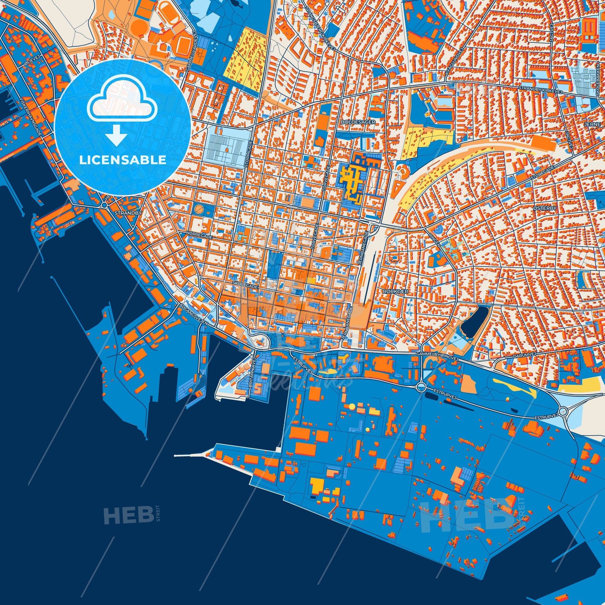 Colorful Esbjerg Street Map with Labels and Buildings