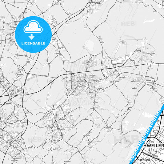 Eschweiler, Germany light map with streetnames, citynames and districts
