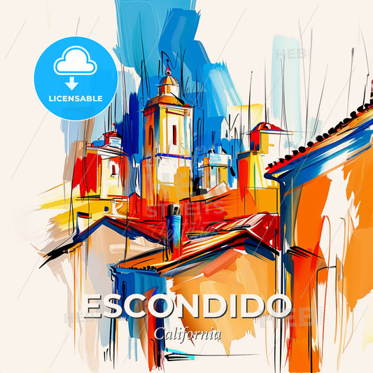 Vibrant Escondido, California - A Painting Of Buildings And Towers - Square format print template