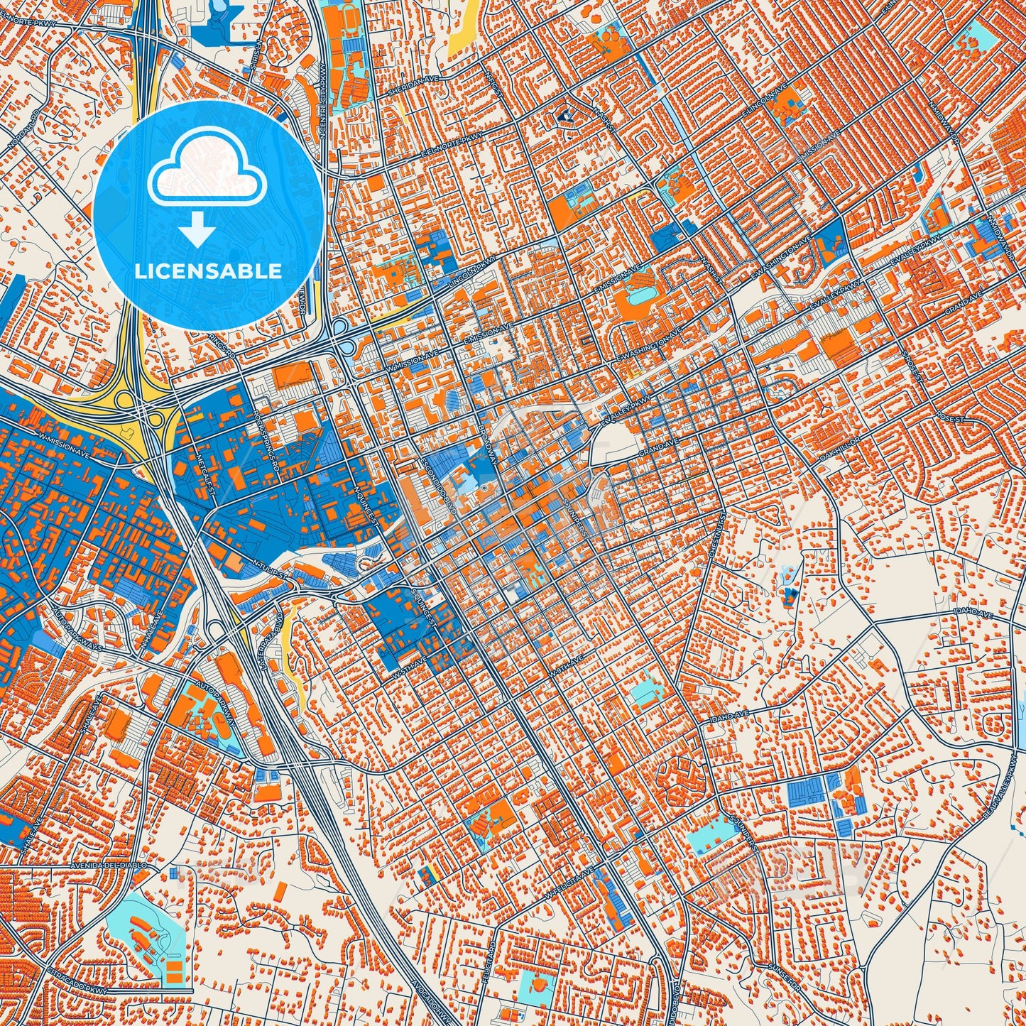 Colorful Escondido Street Map with Labels and Buildings
