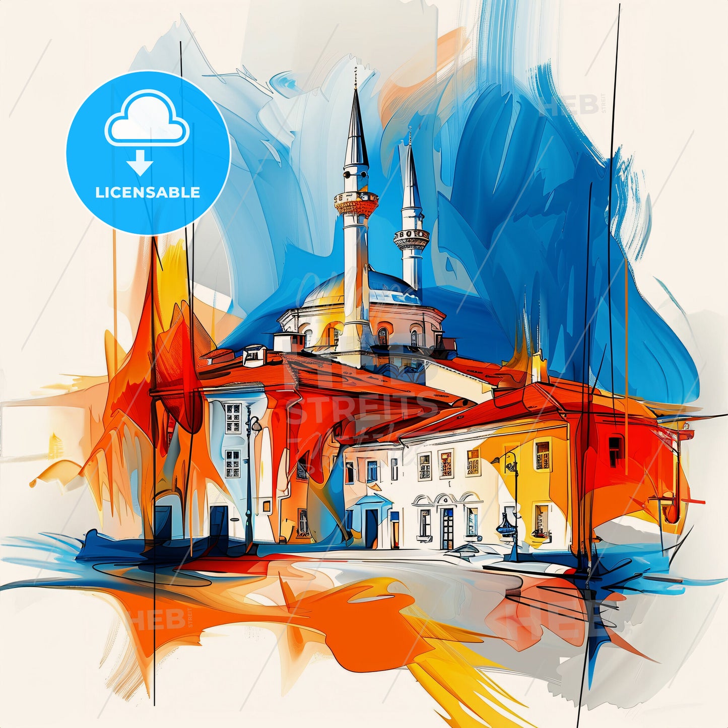 Vibrant Eski̇şehi̇r, Turkey - A Painting Of A Building With A Tower