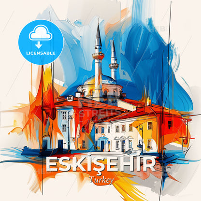 Vibrant Eski̇şehi̇r, Turkey - A Painting Of A Building With A Tower - Square format print template