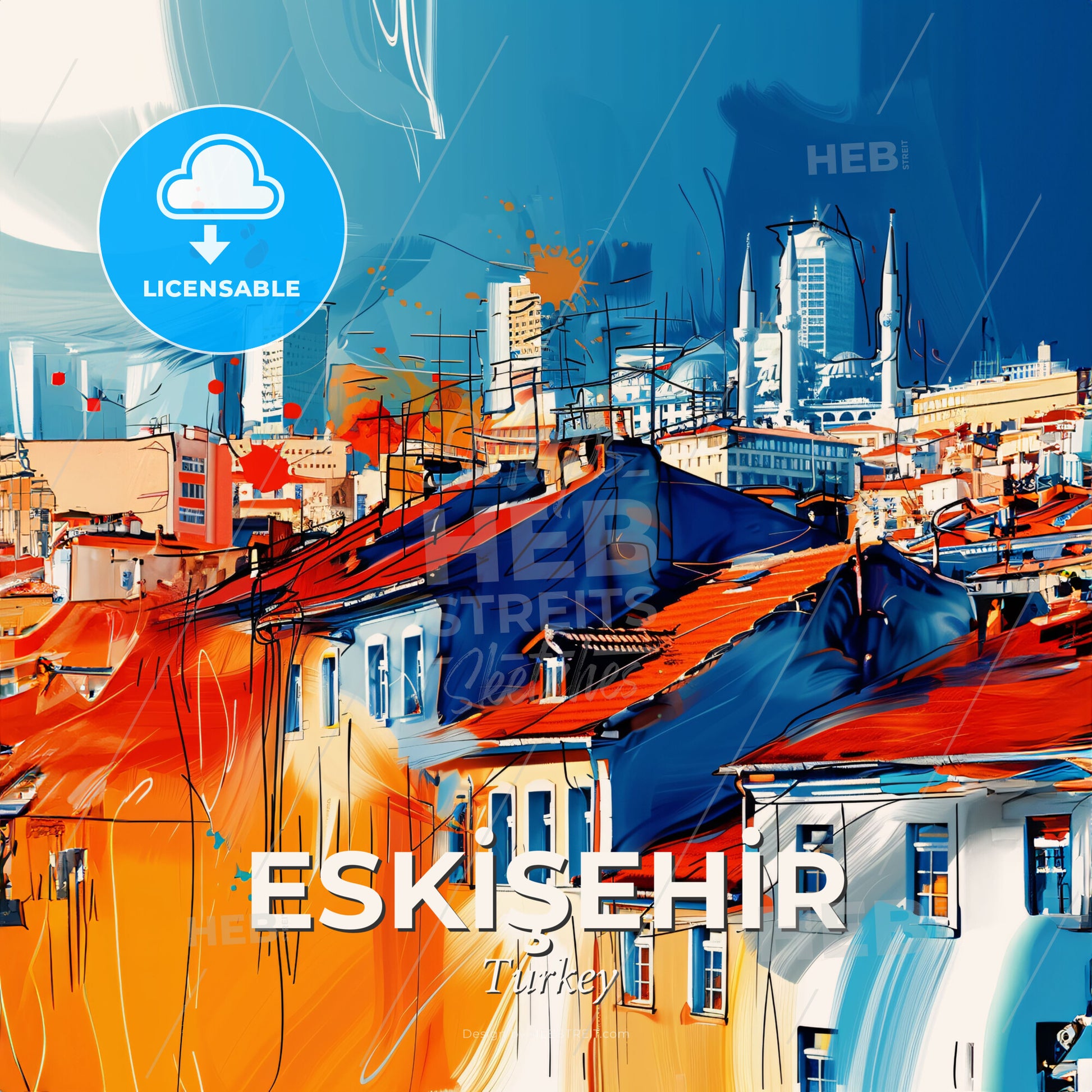 Vibrant Eski̇şehi̇r, Turkey - A Group Of Buildings With Red Roofs - Square format print template