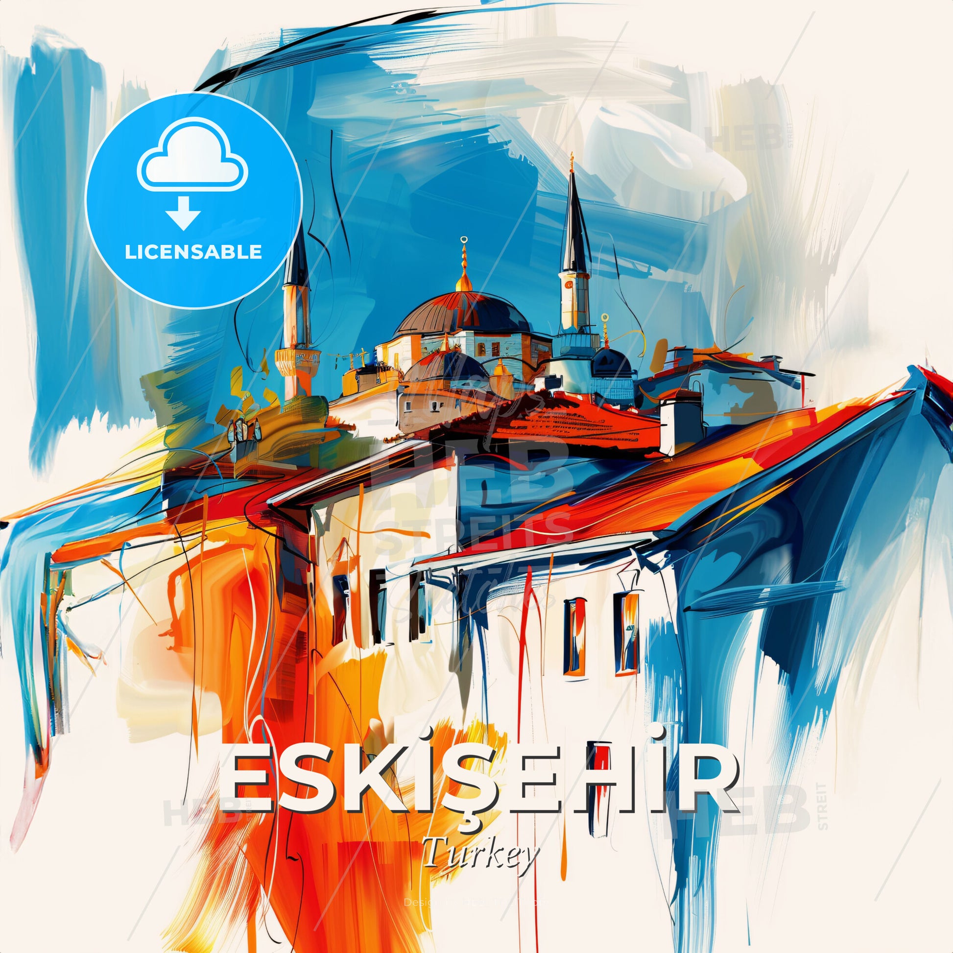 Vibrant Eski̇şehi̇r, Turkey - A Painting Of A Building With A Dome And Towers - Square format print template