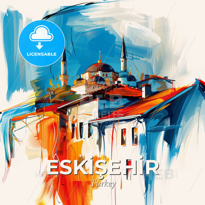 Vibrant Eski̇şehi̇r, Turkey - A Painting Of A Building With A Dome And Towers - Square format print template