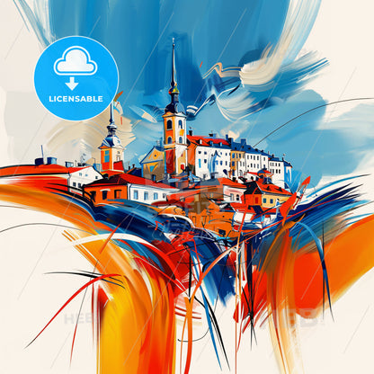 Vibrant Eskilstuna, Sweden - A Painting Of A Town