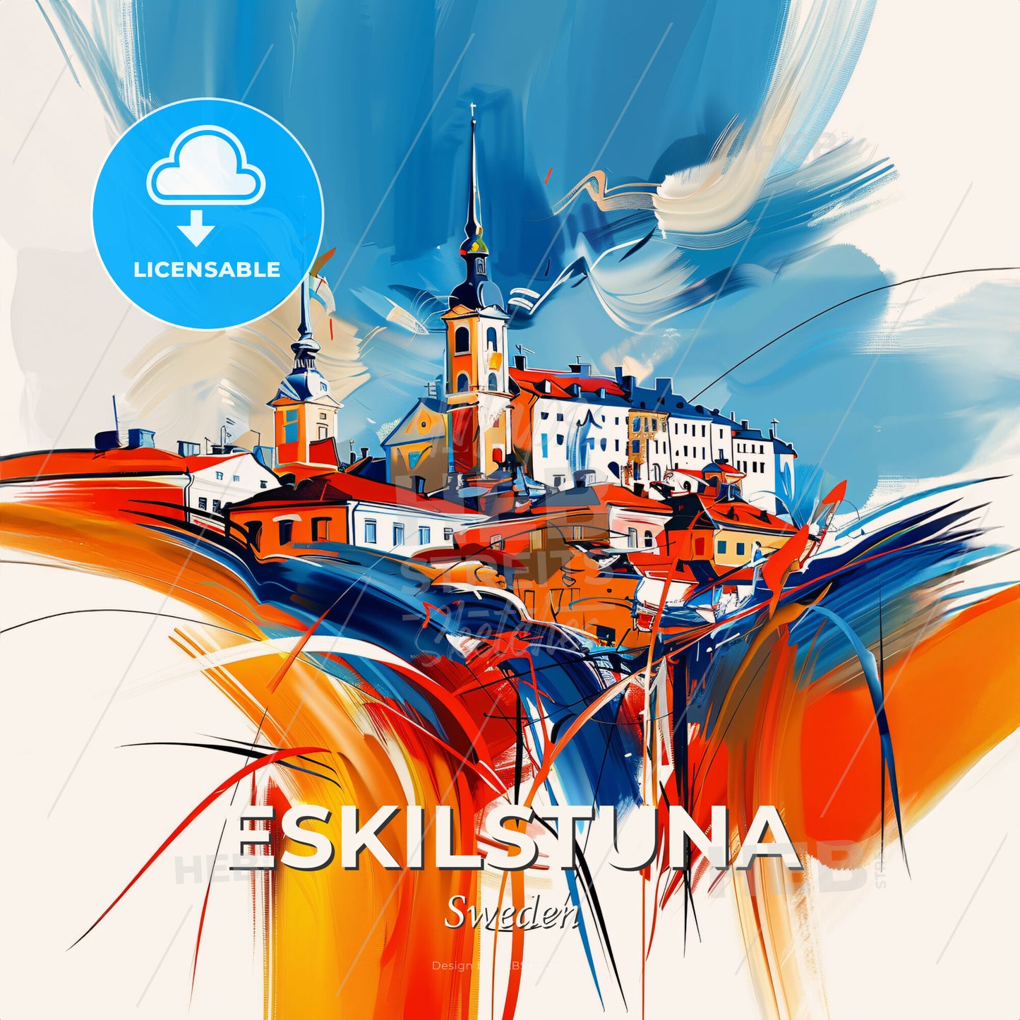 Vibrant Eskilstuna, Sweden - A Painting Of A Town - Square format print template