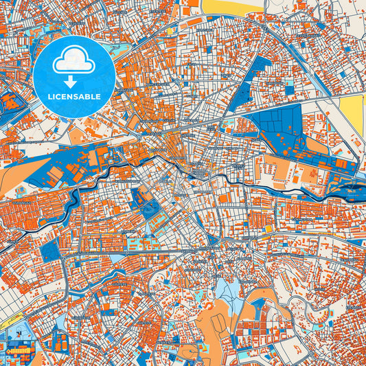 Colorful Eskişehir Street Map with Labels and Buildings