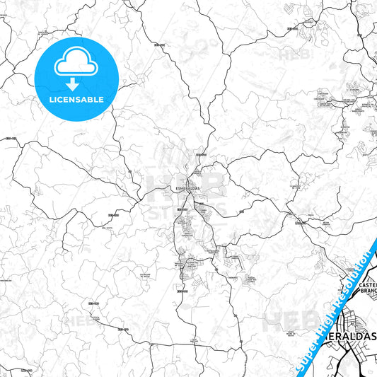 Esmeraldas, Brazil light map with streetnames, citynames and districts
