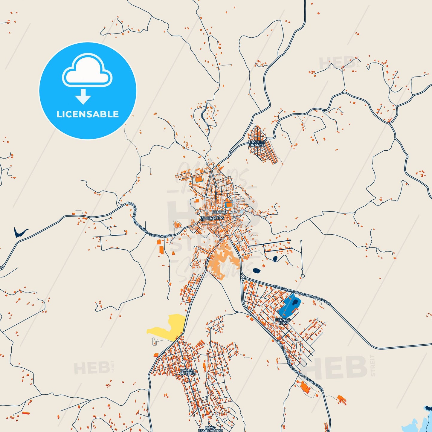 Colorful Esmeraldas Street Map with Labels and Buildings