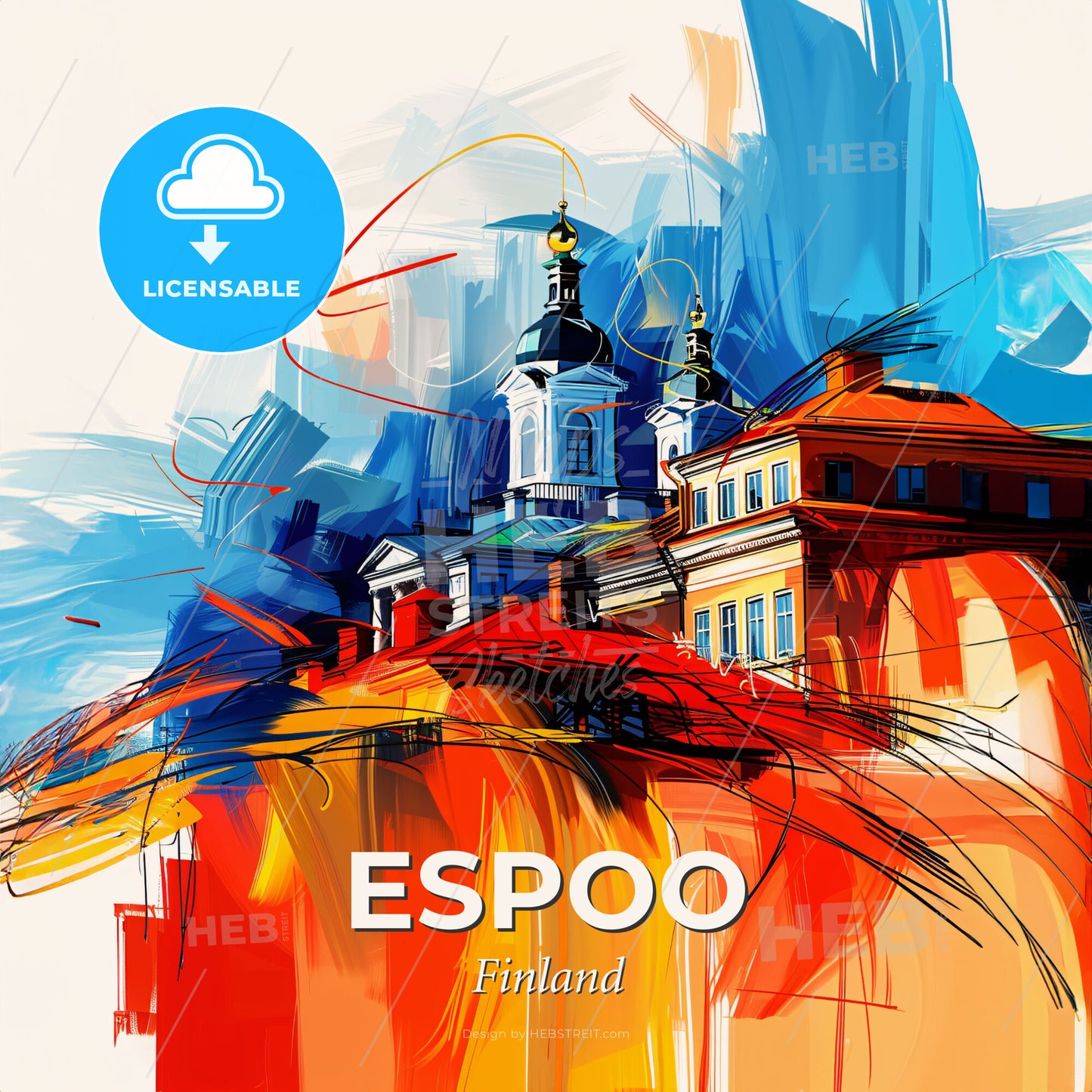Vibrant Espoo, Finland - A Painting Of A Building - Square format print template