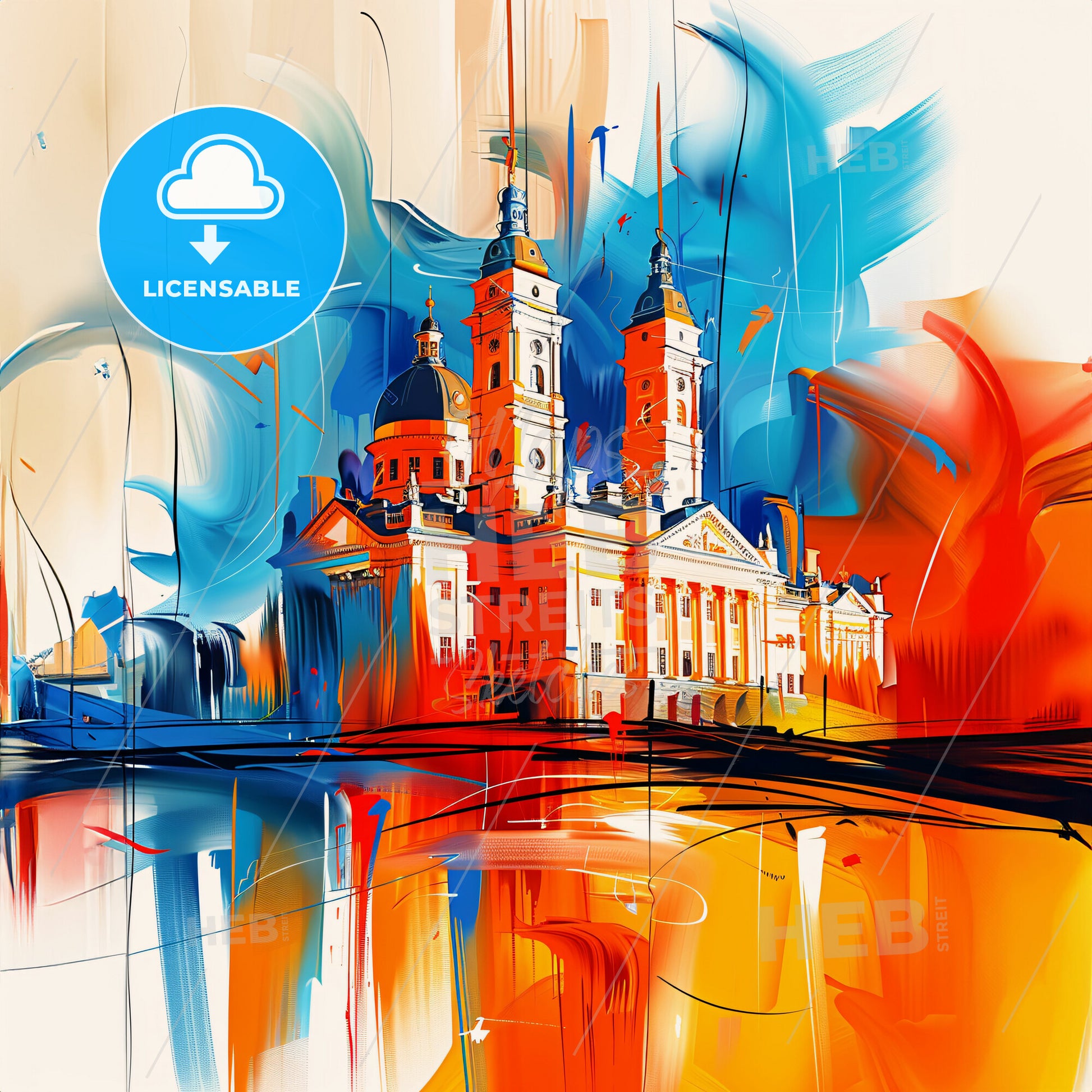 Vibrant Espoo, Finland - A Painting Of A Building With Towers And A Colorful Background