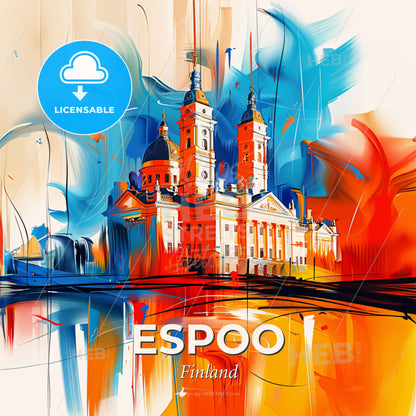 Vibrant Espoo, Finland - A Painting Of A Building With Towers And A Colorful Background - Square format print template