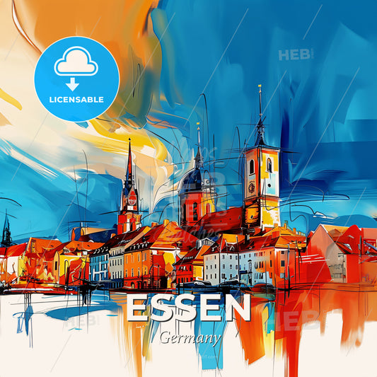 Vibrant Essen, Germany - A Painting Of A City - Square format print template