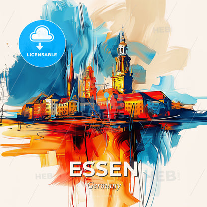 Vibrant Essen, Germany - A Painting Of A City - Square format print template