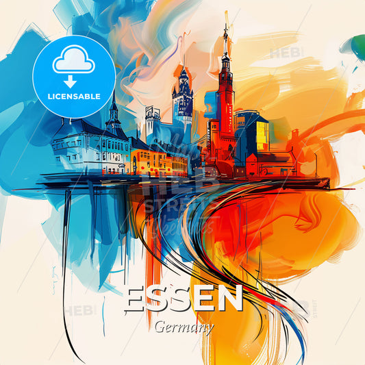 Vibrant Essen, Germany - A Colorful Painting Of A City - Square format print template