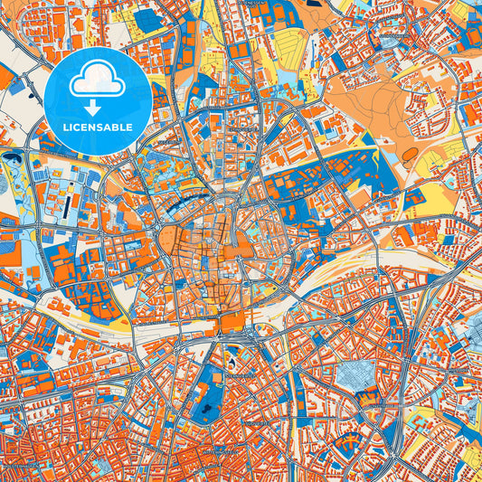 Colorful Essen Street Map with Labels and Buildings