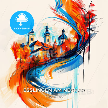Vibrant Esslingen Am Neckar, Germany - A Painting Of A Building With A Colorful Brushstroke - Square format print template