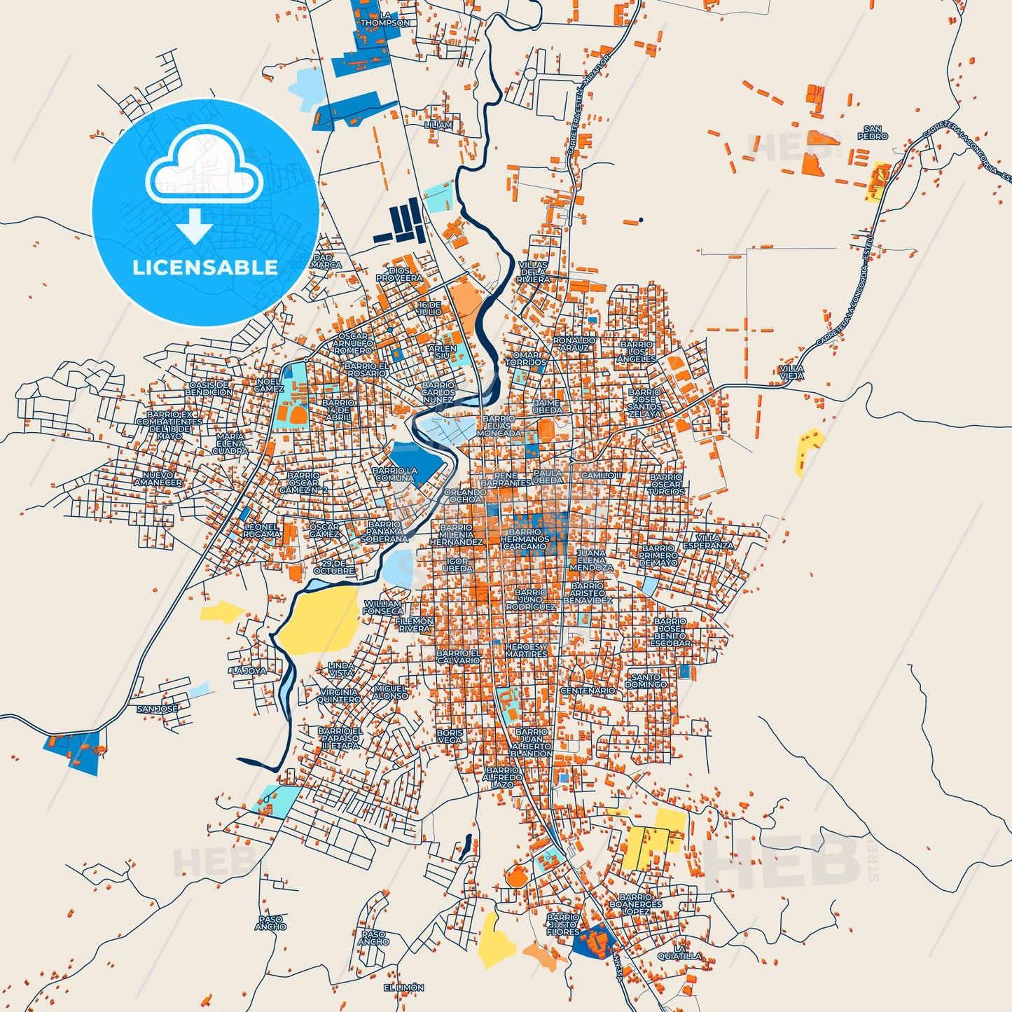 Colorful Esteli Street Map with Labels and Buildings