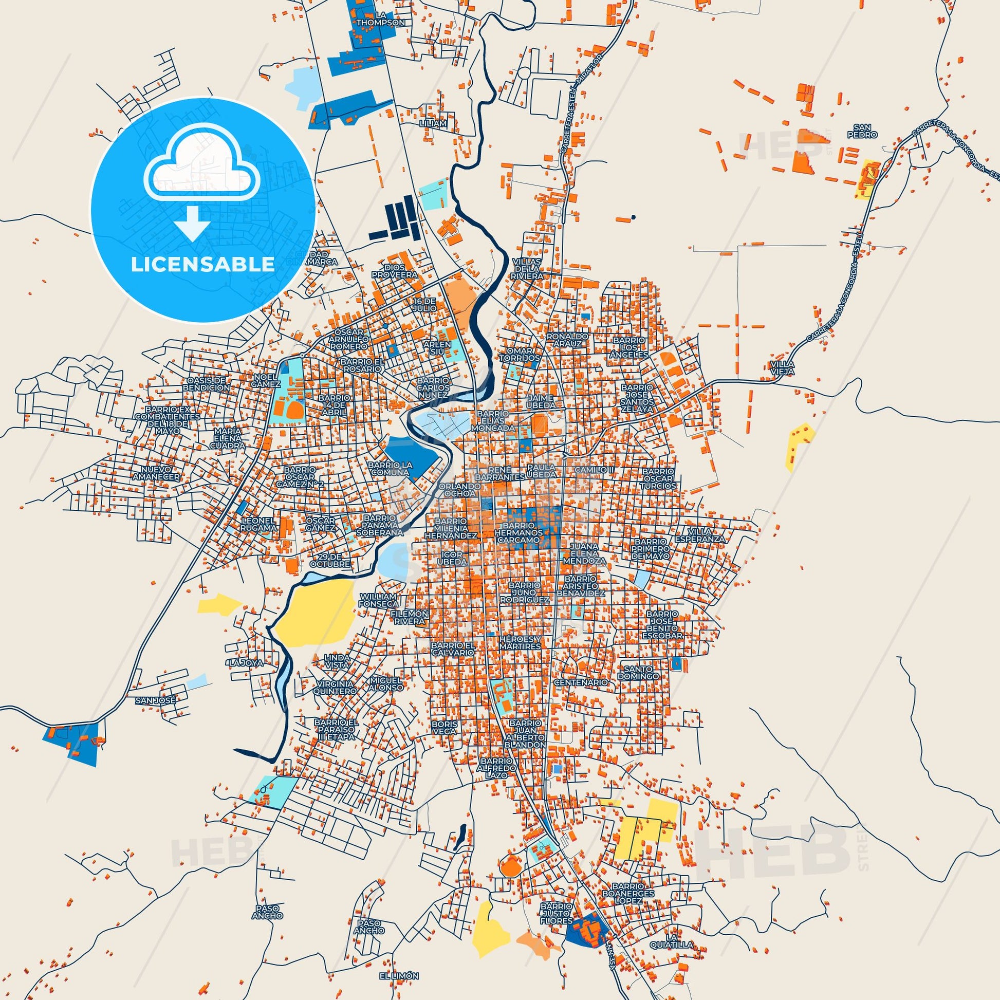 Colorful Esteli Street Map with Labels and Buildings