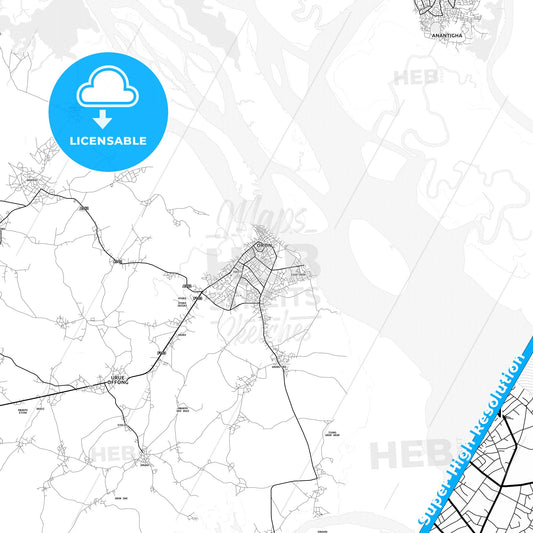 Esuk Oron, Nigeria light map with streetnames, citynames and districts