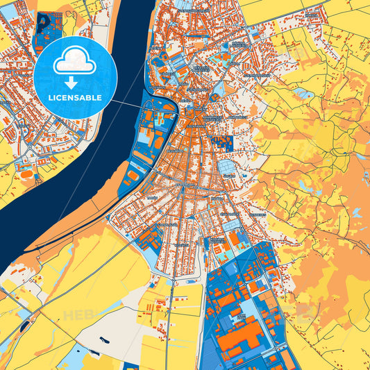 Colorful Esztergom Street Map with Labels and Buildings