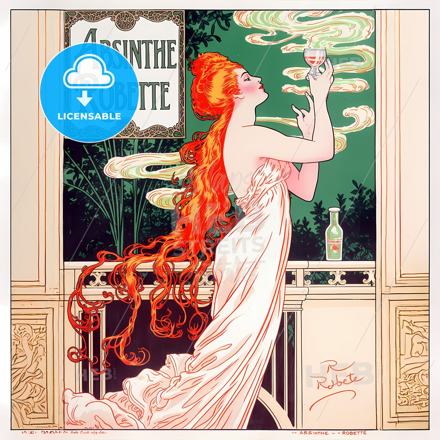 Ethereal Elegance: Art Nouveau Absinthe Robette Advertisement Print
