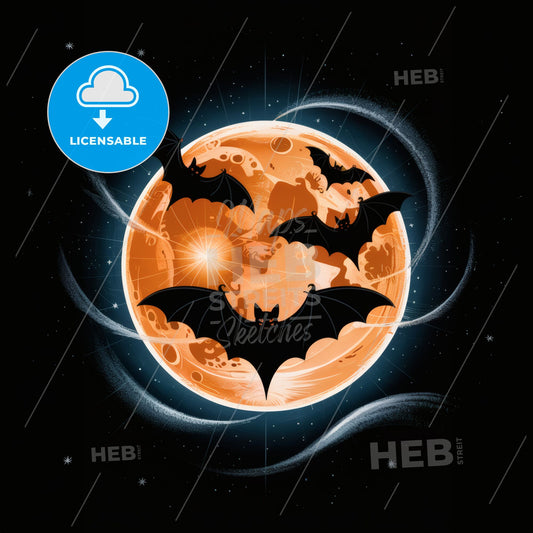 Ethereal Halloween Moonlit Night: Bats in Flight Against a Starry Sky